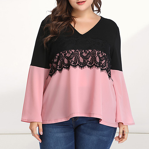 Women's Daily Going out Elegant / Sexy Blouse - Color Block Black & Red, Lace / Patchwork Blushing Pink
Women's Daily Going out Elegant / Sexy Blouse - Color Block Black & Red, Lace / Patchwork Blushing Pink