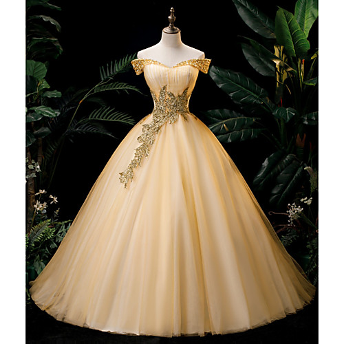 Ball Gown Off Shoulder Floor Length Organza Glittering / Gold Engagement / Formal Evening Dress with Crystals 2020
Ball Gown Off Shoulder Floor Length Organza Glittering / Gold Engagement / Formal Evening Dress with Crystals 2020