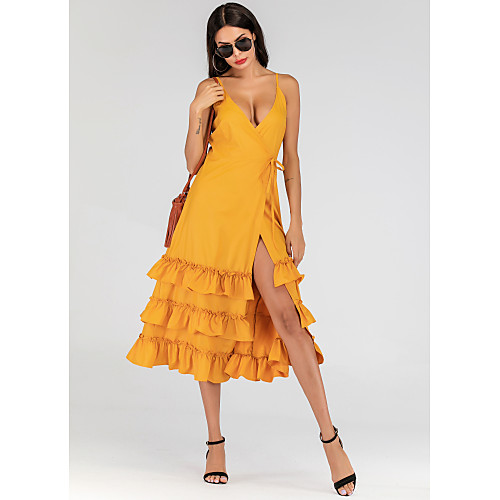 Women's Strap Dress Midi Dress - Sleeveless Solid Color Layered Split Summer Vintage Sexy Daily Going out 2020 Yellow XS S M L
Women's Strap Dress Midi Dress - Sleeveless Solid Color Layered Split Summer Vintage Sexy Daily Going out 2020 Yellow XS S M L