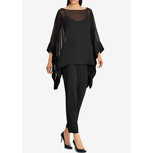 Pantsuit / Jumpsuit Jewel Neck Floor Length Chiffon 3/4 Length Sleeve Elegant Mother of the Bride Dress with Pleats Mother's Day 2020 
Pantsuit / Jumpsuit Jewel Neck Floor Length Chiffon 3/4 Length Sleeve Elegant Mother of the Bride Dress with Pleats Mother's Day 2020