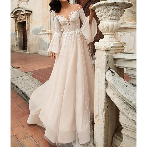 A-Line V Neck Court Train Chiffon / Lace / Tulle Long Sleeve Formal Wedding Dresses with Embroidery / Appliques 2020
A-Line V Neck Court Train Chiffon / Lace / Tulle Long Sleeve Formal Wedding Dresses with Embroidery / Appliques 2020