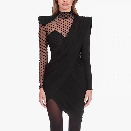 Sheath / Column High Neck Asymmetrical Nylon Little Black Dress / Cut Out Party Wear / Cocktail Party Dress with Pleats 2020
Sheath / Column High Neck Asymmetrical Nylon Little Black Dress / Cut Out Party Wear / Cocktail Party Dress with Pleats 2020