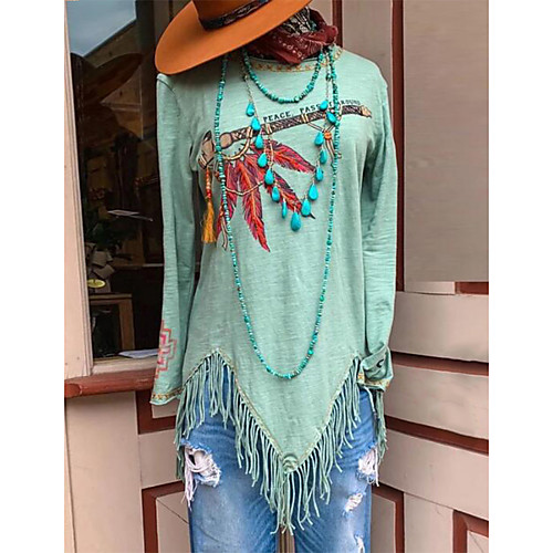 Women's Plus Size Geometric Tassel Fringe Asymmetric Loose T-shirt Tropical Street chic Daily Weekend Green
Women's Plus Size Geometric Tassel Fringe Asymmetric Loose T-shirt Tropical Street chic Daily Weekend Green