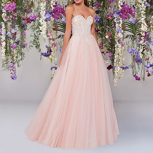 A-Line Strapless Floor Length Lace / Tulle Sleeveless Country Wedding Dress in Color Wedding Dresses with Embroidery / Appliques 2020
A-Line Strapless Floor Length Lace / Tulle Sleeveless Country Wedding Dress in Color Wedding Dresses with Embroidery / Appliques 2020