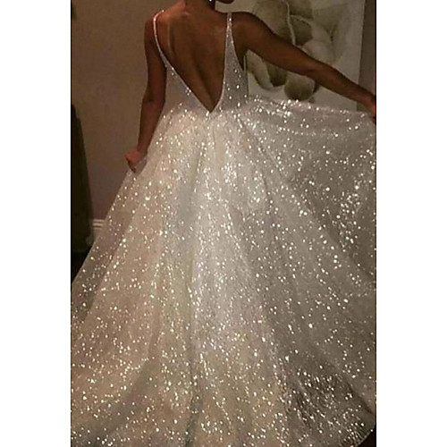 A-Line V Neck Sweep / Brush Train Tulle / Sequined Sleeveless Sexy Sparkle & Shine Wedding Dresses with 2020
A-Line V Neck Sweep / Brush Train Tulle / Sequined Sleeveless Sexy Sparkle & Shine Wedding Dresses with 2020