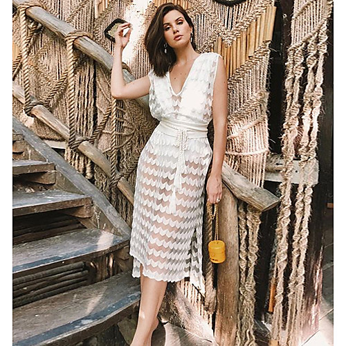 Women's Sheath Dress Midi Dress - Sleeveless Solid Color Zipper Summer Sexy Holiday Club Mesh White S M L XL
Women's Sheath Dress Midi Dress - Sleeveless Solid Color Zipper Summer Sexy Holiday Club Mesh White S M L XL