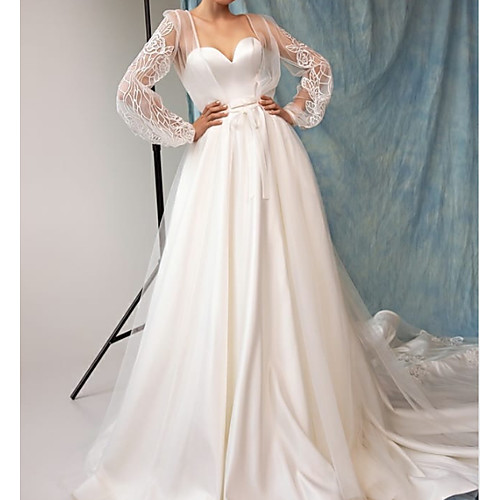 A-Line Sweetheart Neckline Court Train Lace / Satin Long Sleeve Sexy See-Through Wedding Dresses with Embroidery 2020
A-Line Sweetheart Neckline Court Train Lace / Satin Long Sleeve Sexy See-Through Wedding Dresses with Embroidery 2020