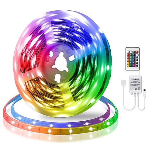 

ZDM 5M LED Strip Lights RGB Tiktok Lights Flexible 300 x 2835 8mm IR 24Key Remote Control Linkable Self-adhesive Color-Changing
