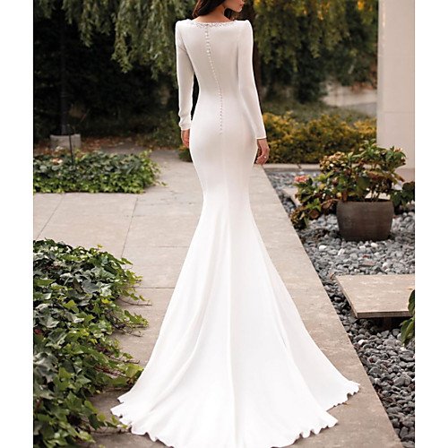 Mermaid / Trumpet Wedding Dresses Jewel Neck Court Train Satin Long Sleeve Sexy See-Through with Beading 2020
Mermaid / Trumpet Wedding Dresses Jewel Neck Court Train Satin Long Sleeve Sexy See-Through with Beading 2020