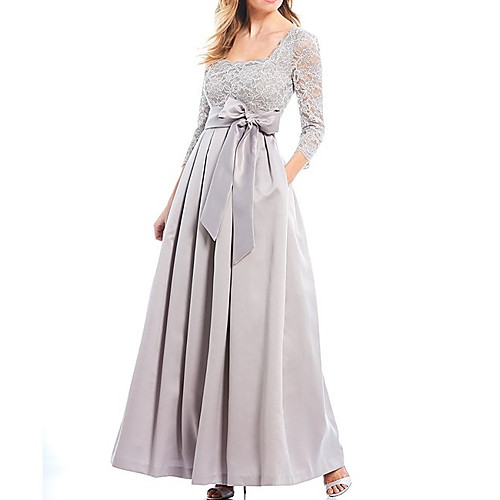 A-Line Square Neck Floor Length Chiffon / Lace 3/4 Length Sleeve Elegant Mother of the Bride Dress with Sash / Ribbon / Pleats / Appliques Mother's Day 2020
A-Line Square Neck Floor Length Chiffon / Lace 3/4 Length Sleeve Elegant Mother of the Bride Dress with Sash / Ribbon / Pleats / Appliques Mother's Day 2020