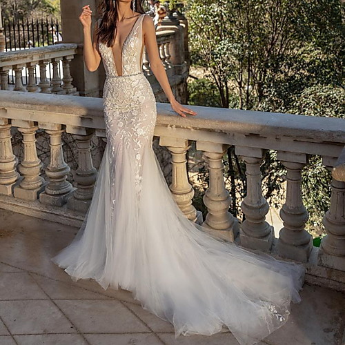 A-Line Jewel Neck Court Train / Detachable Lace / Tulle Sleeveless Sexy See-Through Wedding Dresses with Ruffles 2020
A-Line Jewel Neck Court Train / Detachable Lace / Tulle Sleeveless Sexy See-Through Wedding Dresses with Ruffles 2020