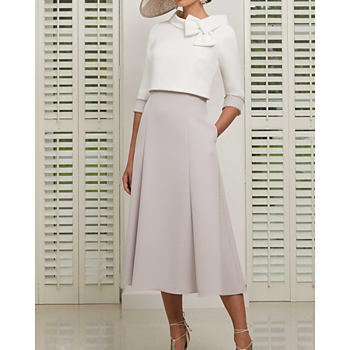 Two Piece Mother of the Bride Dress Elegant Jewel Neck Ankle Length Stretch Satin 3/4 Length Sleeve with Bow(s) 2020
Two Piece Mother of the Bride Dress Elegant Jewel Neck Ankle Length Stretch Satin 3/4 Length Sleeve with Bow(s) 2020