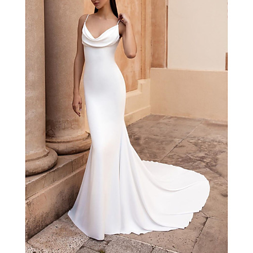Mermaid / Trumpet Wedding Dresses Spaghetti Strap Sweep / Brush Train Stretch Satin Sleeveless Simple Backless with Ruched 2020
Mermaid / Trumpet Wedding Dresses Spaghetti Strap Sweep / Brush Train Stretch Satin Sleeveless Simple Backless with Ruched 2020