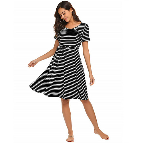 Women's A-Line Dress Knee Length Dress - Short Sleeves Striped Summer Casual Chinoiserie 2020 Black Dark Gray S M L XL XXL
Women's A-Line Dress Knee Length Dress - Short Sleeves Striped Summer Casual Chinoiserie 2020 Black Dark Gray S M L XL XXL
