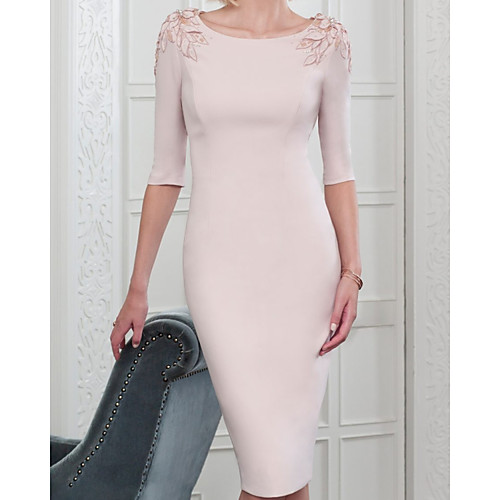 Sheath / Column Mother of the Bride Dress Elegant Jewel Neck Knee Length Stretch Satin Half Sleeve with Appliques 2020
Sheath / Column Mother of the Bride Dress Elegant Jewel Neck Knee Length Stretch Satin Half Sleeve with Appliques 2020