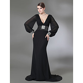 Trumpet/Mermaid V-neck Sweep Train Chiffon And Stretch Satin Evening Dress