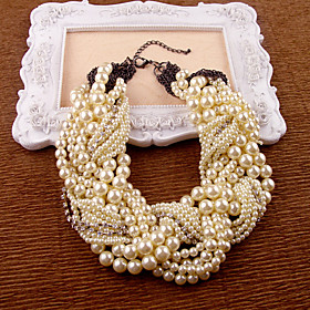 White Imitation Pearl Rhinestone Necklaces Classical Feminine Style