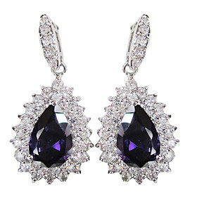 Gorgeous Purple Platinum Plated With Drops Shape Cubic Zirconia Earrings