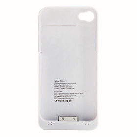 Ultra-Slim External Power Battery Charger Back Case with USB Cable for iPhone 4/4S (White, 1900mAh)