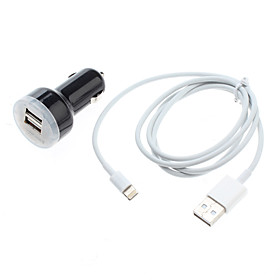 Car Cigarette Powered Dual USB Charger with USB Cable for iPhone 5