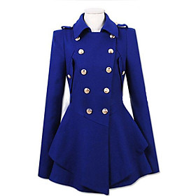 Women's Double-breasted Pleated Hem Cashmere Blends Coat