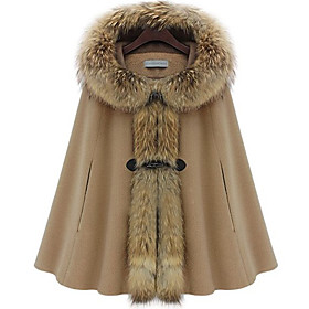 Women's Cashmere Blends Cloak with Raccoon Fur Embellishment