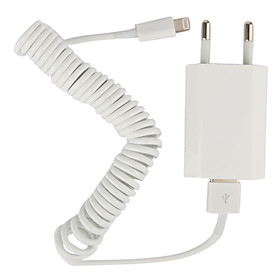 EU Plug AC Wall Charger with Apple 8 Pin Coiled Cable for iPhone 5,iPod (AC110-240V,1A)