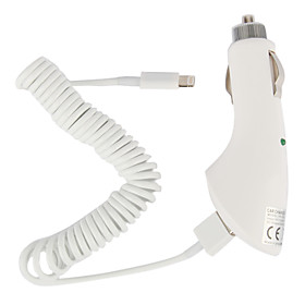 Car Charger with 100cm Apple 8 Pin Coiled Cable for iPad Mini,iPad 4,iPhone 5,iPod (DC12-24V,2.1A)