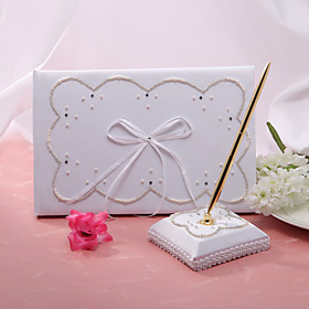 Guest Book Pen Set Satin Classic Themewithfaux Pearl Wedding Ceremony