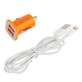 Dual USB Port Car Charger with 100cm Apple 8 Pin Cable for iPad Mini,iPhone 5,iPad 4 (DC12-24V,3.1A)