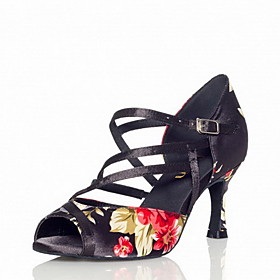 Customized Women's Ankle Strap Satin Latin / Ballroom Dance Shoes Flower Black Customized Women's Ankle Strap Satin Latin / Ballroom Dance Shoes Flower Black