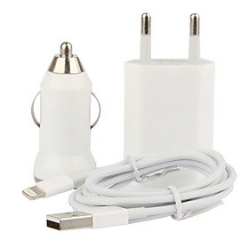 EU Plug AC Wall Charger with Car Charger and Cable for iPhone 6 iPhone 6 Plus iPhone 5,iPod (AC110-240V,1A)