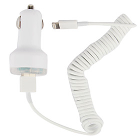 Dual USB Port Car Charger with 100cm Apple 8 Pin Coiled Cable for iPad Mini