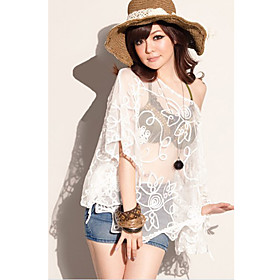 Women's Embroidery Mesh Sheer Outwear