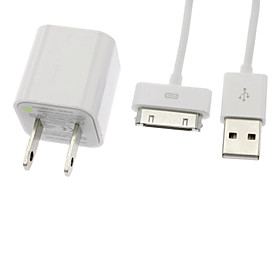 USB Power Charger with Data Cable for iPhone 4/4S and Others (5V 1.1A, U.S. Plug, 30 Pin)