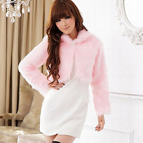 Long Sleeve Turndown Collar Faux Fur Casual / fest Jacket