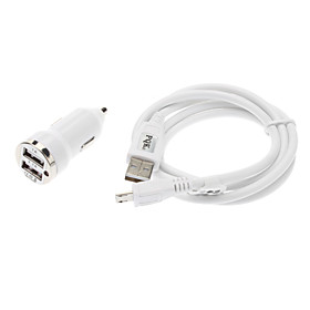 Blanco Mini Car Charger USB Data Cable Cable para Samsung Galaxy Note N7100 2 y otros