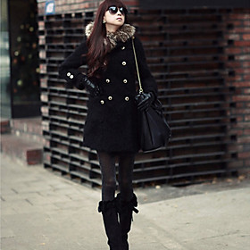 Women's Faux Fur Collar Double Breast Coat