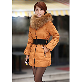 Women's Real Fur Collar Clip Cotton Tulip Coat With Belt