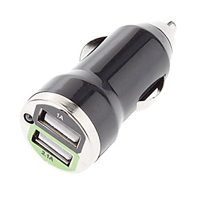 Bullet Shaped Dual USB Car Cigarette Lighter Charger (5V 1A,5V 2.1A)