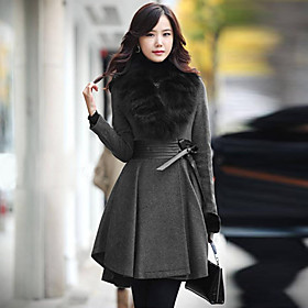 Women's Turn-Down Collar Warm Fitted Long Sleeve Outwear With Fur Detachable