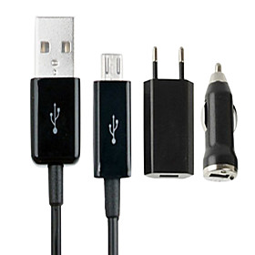 3 In 1 (Eu Plug,Micro Usb Cable,Car Charger) Travel Kit For Galaxy Htc Sony Ericsson