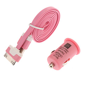 Portable USB Car Charger with USB to 30-Pin Cable for iPhone 4/4S (5V 1A,100cm,Assorted Colors)