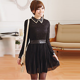 Women's Plus Size Point Collar Lace Embroidery Splicing Mini Dress