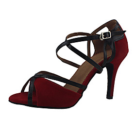 Customizable Women's Dance Shoes Latin/Ballroom Velvet Customized Heel Red Customizable Women's Dance Shoes Latin/Ballroom Velvet Customized Heel Red