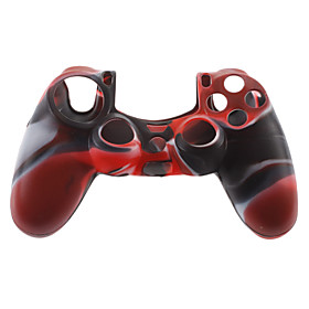 Silikon Skin und 2 Red Thumb-Stick Griffe fur PS4 (rot schwarz)