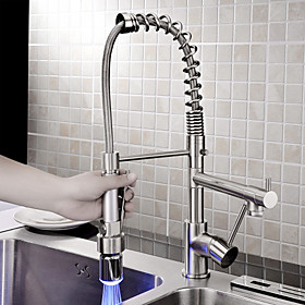 Sprinkle Kitchen Faucets - Contemporary Brushed Centerset Pull out LED One Hole