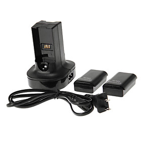 Dual Charger Charging Station Dock And 2 Batteries For Xbox 360 Controller (black)
