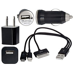3 in 1 USB Charger Cable Apple 8 Pin US Plug Car Charger with Retail Box for iPhone and Samsung