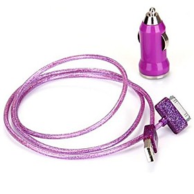 2 in 1 USB Car Charger with Laser Style USB Cable for iPhone 4/4S (100cm)